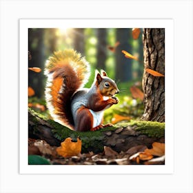 Squirrel In The Autumn Forest 2 Art Print