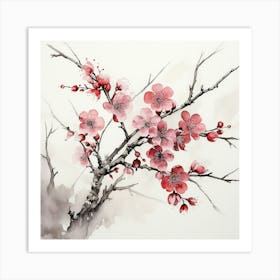 Ink Cherry Blossoms Branches 6 Art Print