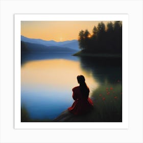 Woman Looking At The Lake Art Print