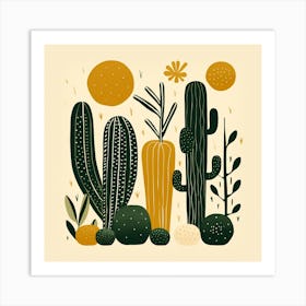 Rizwanakhan Simple Abstract Cactus Non Uniform Shapes Petrol 66 Art Print