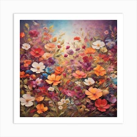 Vivid Canvas Of A Multicolored Floral, size, optimistic painting Art Print