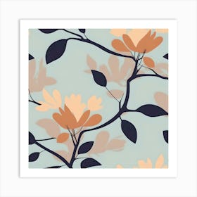 Flowers and Leaves On The Branch Pastel Colors Art Print