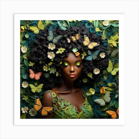 Afro-American Woman With Butterflies 5 Art Print