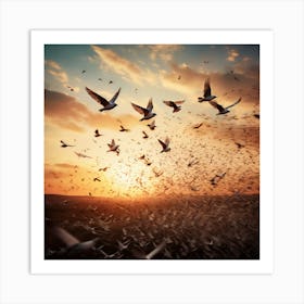 A Flock Of Birds Transforming Into Paper Planes Symbolizing The Journey From Freedom To Exploration , Pigeons In Flight 1 Art Print