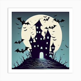 Firefly Halloween Night In Dark Castle With Some Bats 90362 Art Print