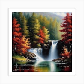 Waterfall In Autumn 23 Art Print