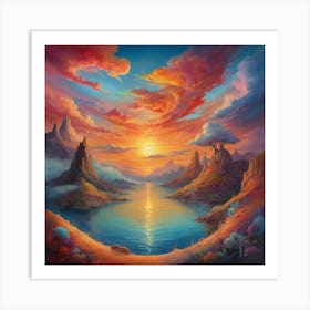 Sunset Over The Lake Paintings Art Print 1 Art Print