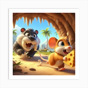 Prehistoric Cat and Mouse Art Print