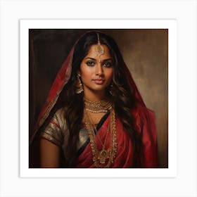 Indian Woman In Red Sari Art Print