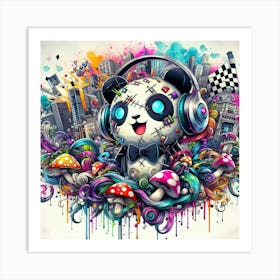 Panda Bear With Headphones 5 Art Print