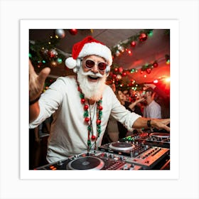 A Silver Haired Senior Man Sporting A Beard And Red Santa Hat Immerses Himself In The Rhythms Of A (5) Art Print