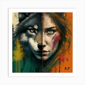 Wolf And Woman Art Print