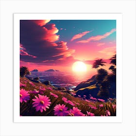 Pink Flowers In A Field Art Print