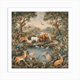 Animals In The Forest Art Print