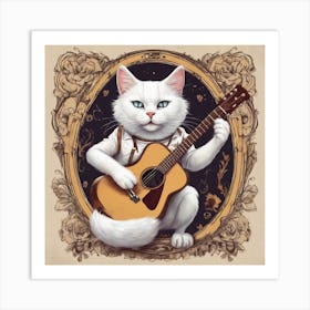 Cat Playing Guitar 1 Art Print