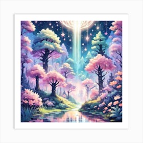 A Fantasy Forest With Twinkling Stars In Pastel Tone Square Composition 398 Art Print