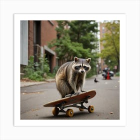 Photograph A Scene Where City Animals Like Raccoons Pigeons And Squirrels Are Taking Over An Urban E 2512957686 Art Print