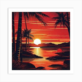 Sunset With Palm Trees 12 Art Print