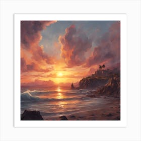 Sunset At The Beach Art Print