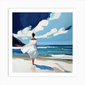 Woman Walking On The Beach Art Print