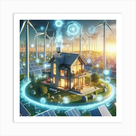 House With Wind Turbines Art Print