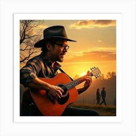 Sunset With A Guitar 4 Art Print