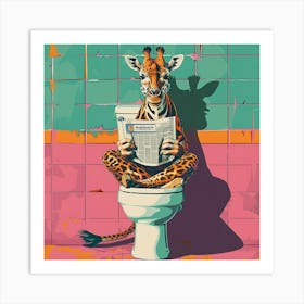 Giraffe Reading Newspaper Art Print