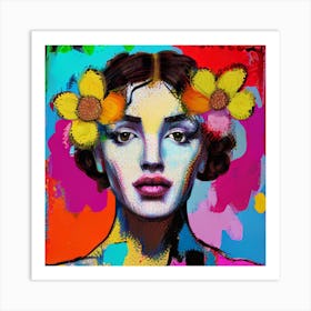 Woman With Flowers On Her Head 5 Art Print