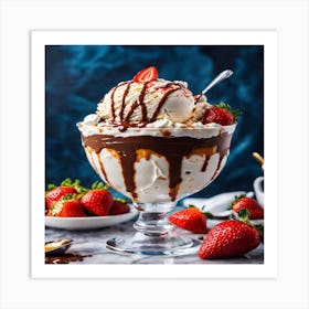 Sundae With Chocolate And Strawberries Art Print