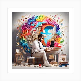 Man Working On A Computer Art Print