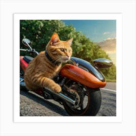 Cat On A Motorcycle Art Print