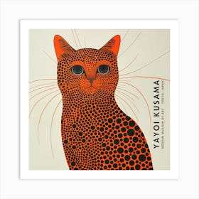 Yayoi Kusama Inspired Leopard Print Cat in Burnt Orange Art Print