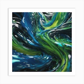 Abstract Blue And Green Liquid Art Print