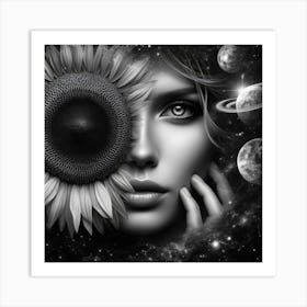 Sunflower Girl In Space 1 Art Print
