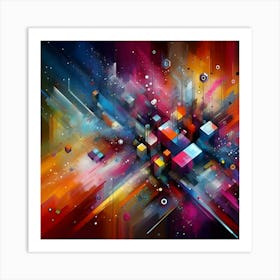 Colorful Splashes Of Paint, Geometric, Abstract Art 2 1 Art Print