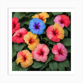 Beautiful and Colorful Hibiscus Flowers Art Print