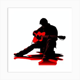 Silhouette Of A Man Playing Guitar Art Print