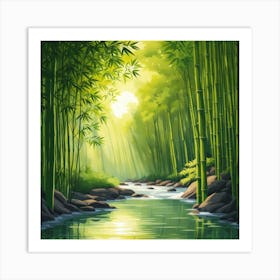 A Stream In A Bamboo Forest At Sun Rise Square Composition 62 Art Print