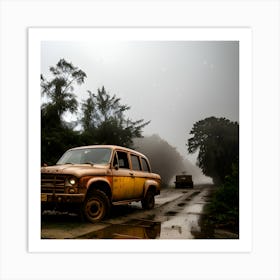 Old Car In The Rain Art Print