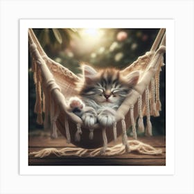 Kitten Sleeping In A Hammock Art Print