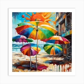 Umbrellas On The Beach Under the Sun Art Print