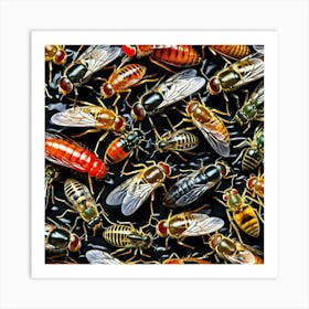 Flies On Black Background 1 Art Print