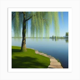 Willow Tree By The Lake Art Print