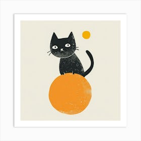 Black Cat On Orange Art Print