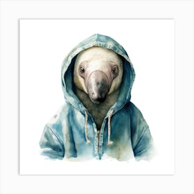 Watercolour Cartoon Anteater In A Hoodie 3 Art Print