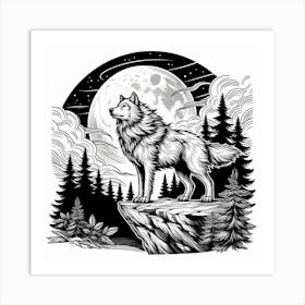 Line Art wolf 1 Art Print