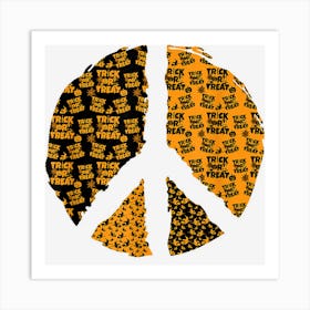 Black & Orange Trick Or Treat Halloween Witches Peace Symbol Art Print