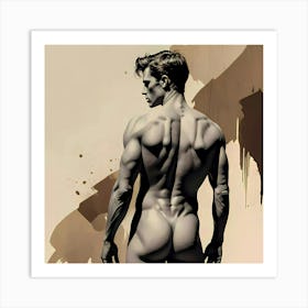 The Sculpted Silhouette: A Nude Adonis From Behind Art Print