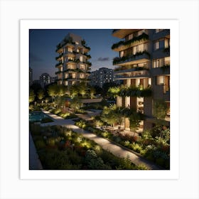 View Of The Residential Complex At Night Art Print