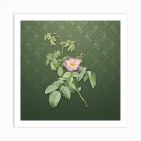 Vintage Apple Rose Botanical on Lunar Green Pattern n.1101 Art Print